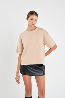 ENGLISH FACTORY - Collar Knit Half Sleeves Top - TOPS available at Objectrare