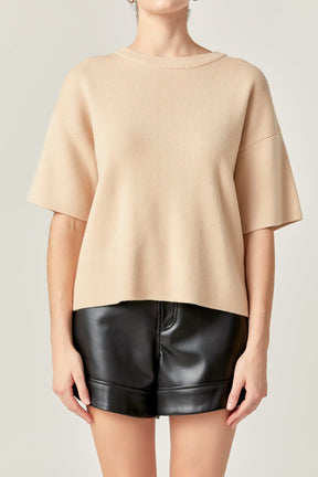 ENGLISH FACTORY - Collar Knit Half Sleeves Top - TOPS available at Objectrare