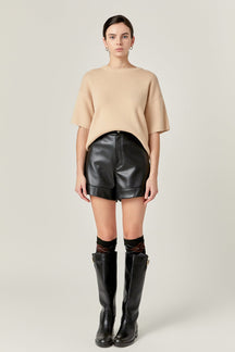 ENGLISH FACTORY - Collar Knit Half Sleeves Top - TOPS available at Objectrare