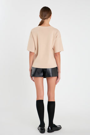 ENGLISH FACTORY - Collar Knit Half Sleeves Top - TOPS available at Objectrare