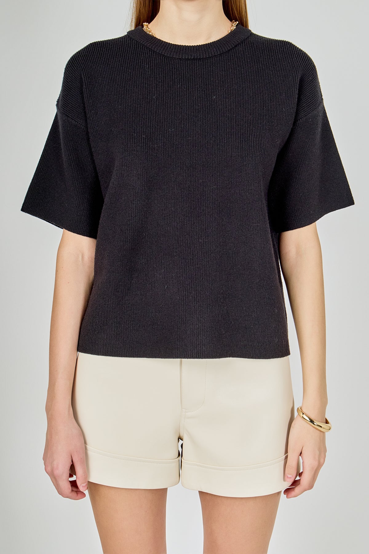 Collar Knit Half Sleeves Top