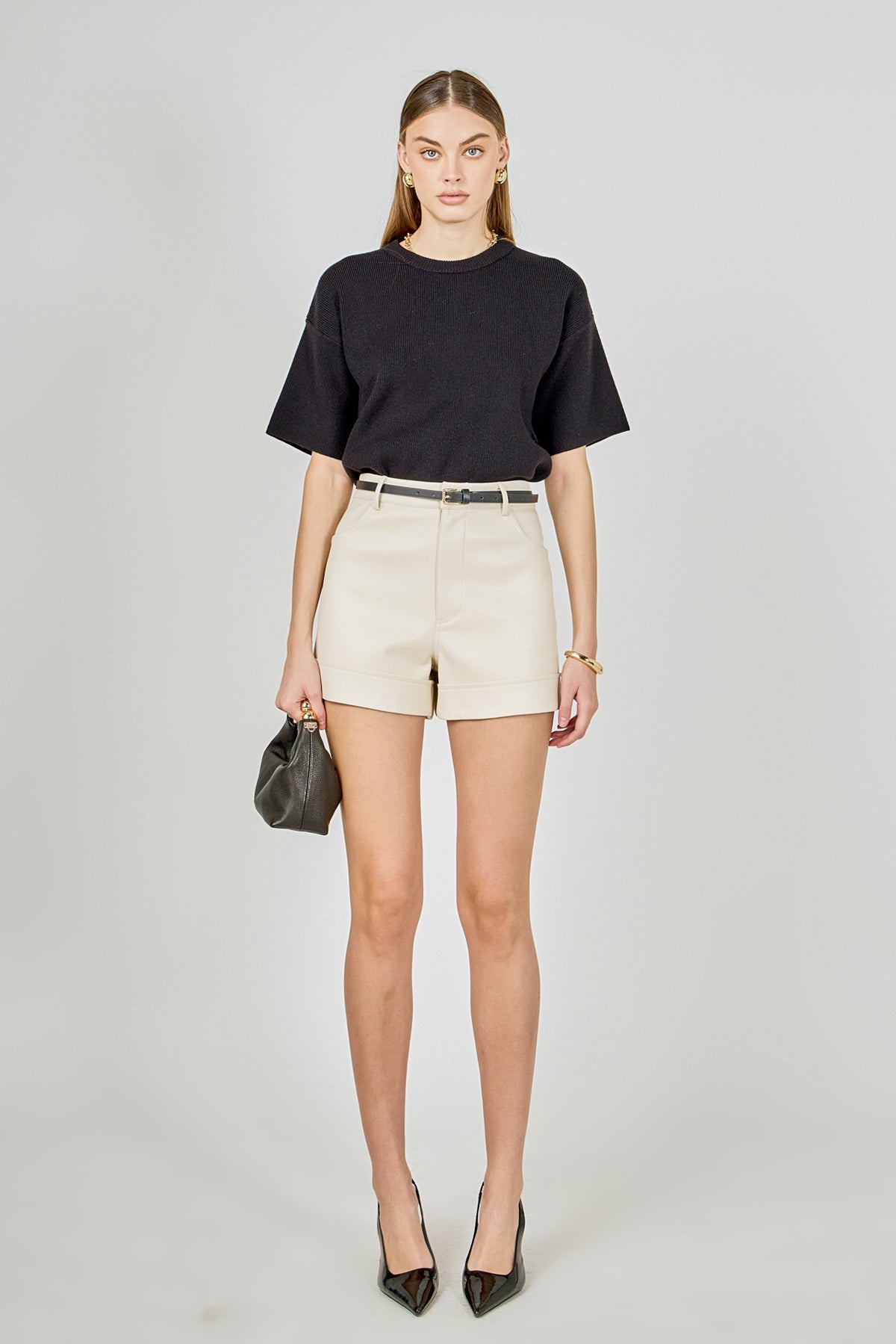 Collar Knit Half Sleeves Top