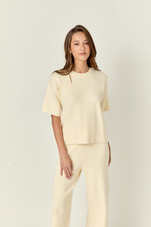 Collar Knit Half Sleeves Top