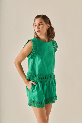 ENGLISH FACTORY - The Elara Embroidered Shorts - SHORTS available at Objectrare