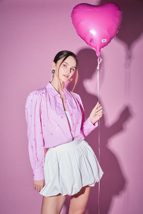 ENGLISH FACTORY - Heart Embroidery Stripe Shirt - TOPS available at Objectrare