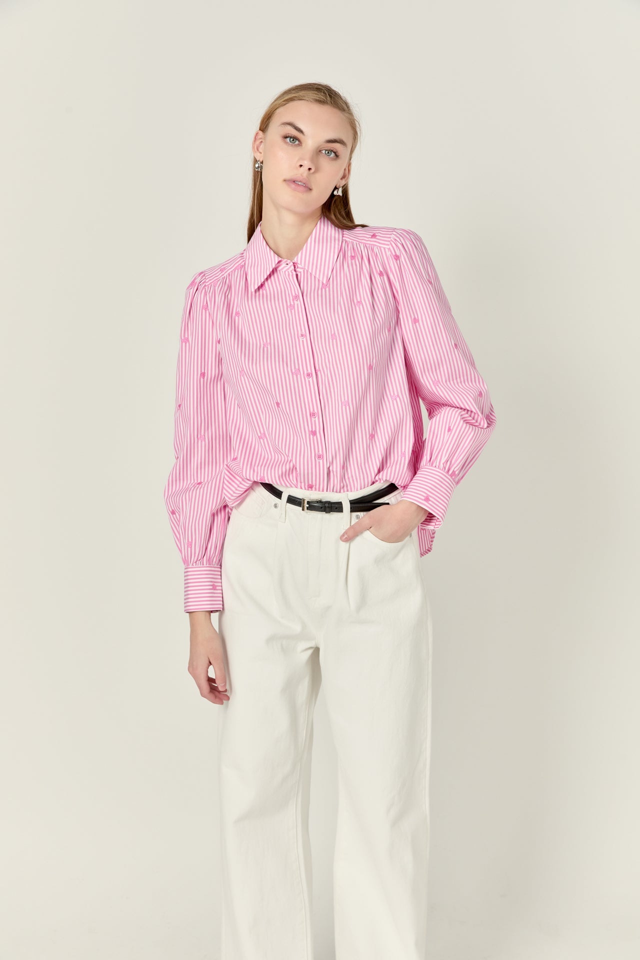 ENGLISH FACTORY - English Factory - Heart Embroidery Stripe Shirt - SHIRTS & BLOUSES available at Objectrare