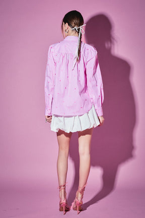 ENGLISH FACTORY - Heart Embroidery Stripe Shirt - TOPS available at Objectrare