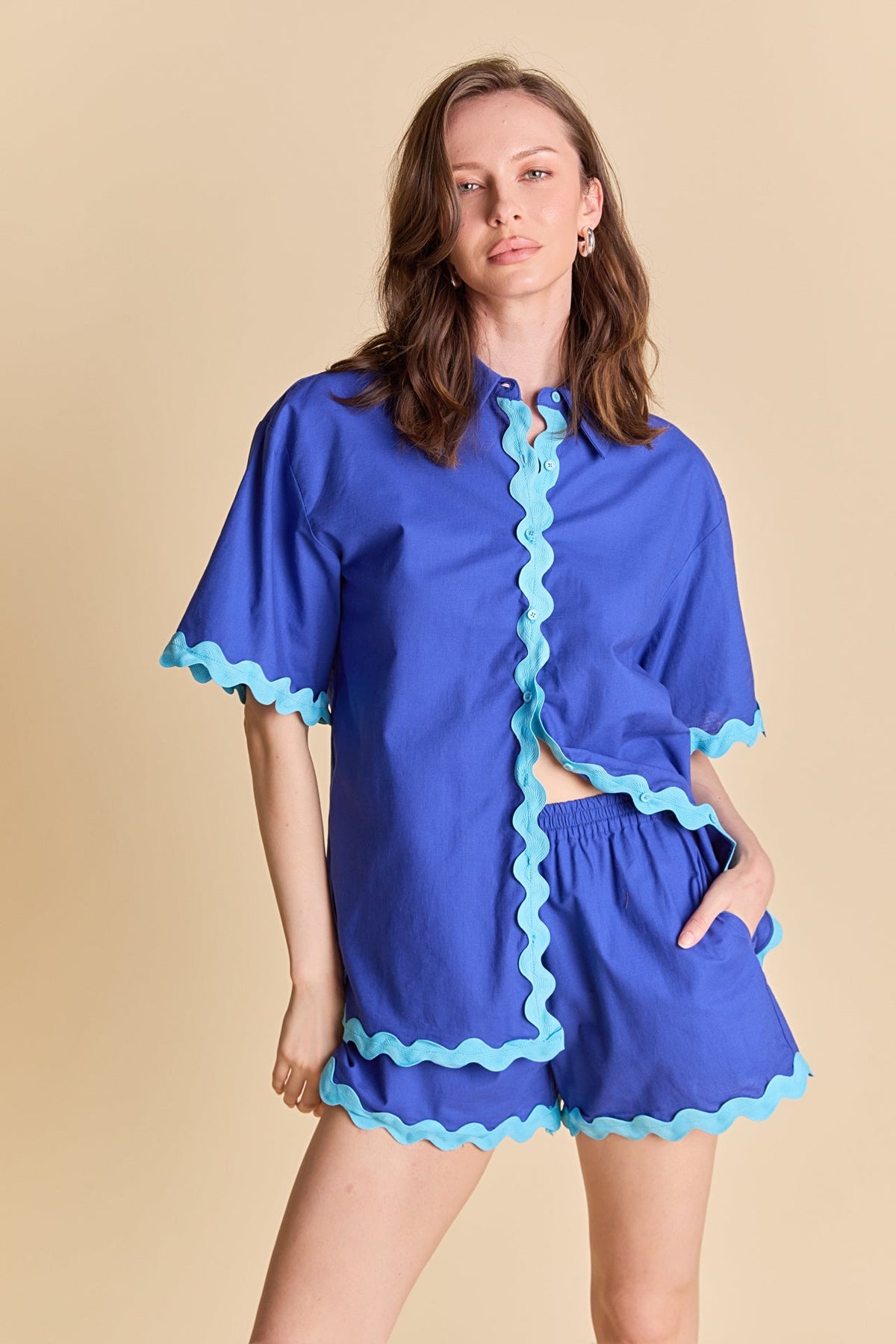 ENGLISH FACTORY - Scallop Detailed Short Sleeves Shirt - SHIRTS & BLOUSES available at Objectrare