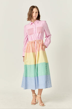 ENGLISH FACTORY - English Factory - Sunni Colorblock Midi Shirt Dress - DRESSES available at Objectrare