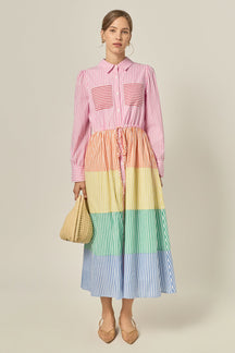 ENGLISH FACTORY - Sunni Colorblock Midi Shirt Dress - DRESSES available at Objectrare