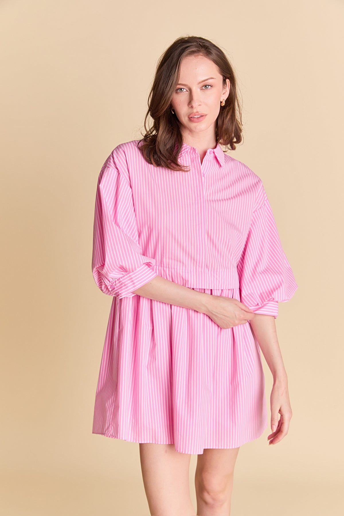 Stripe Puff Sleeve Shirt Dress