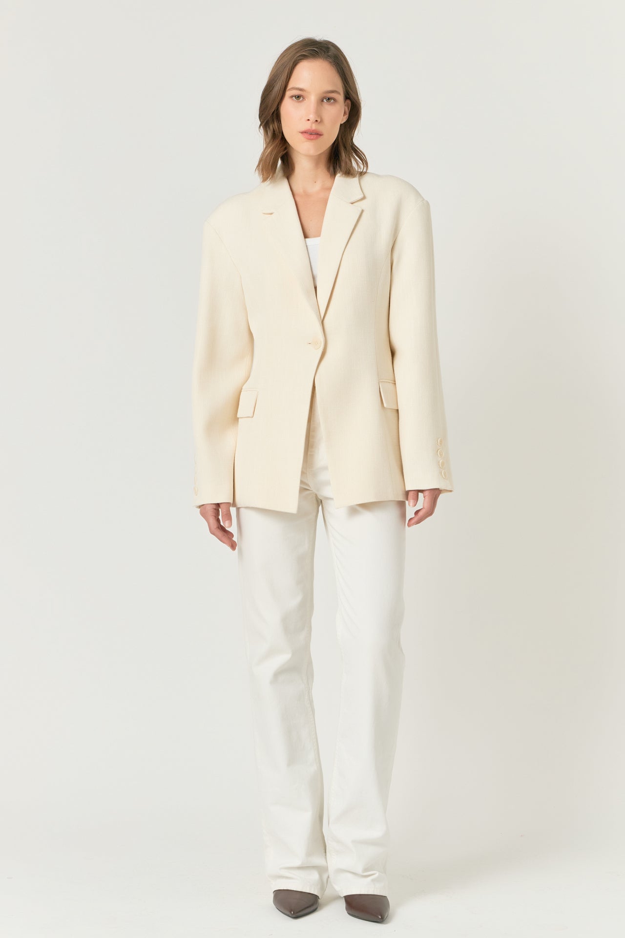 ENDLESS ROSE - Endless Rose - Ashton Fitted Long Sleeve Buttoned Linen Jacket - JACKETS available at Objectrare