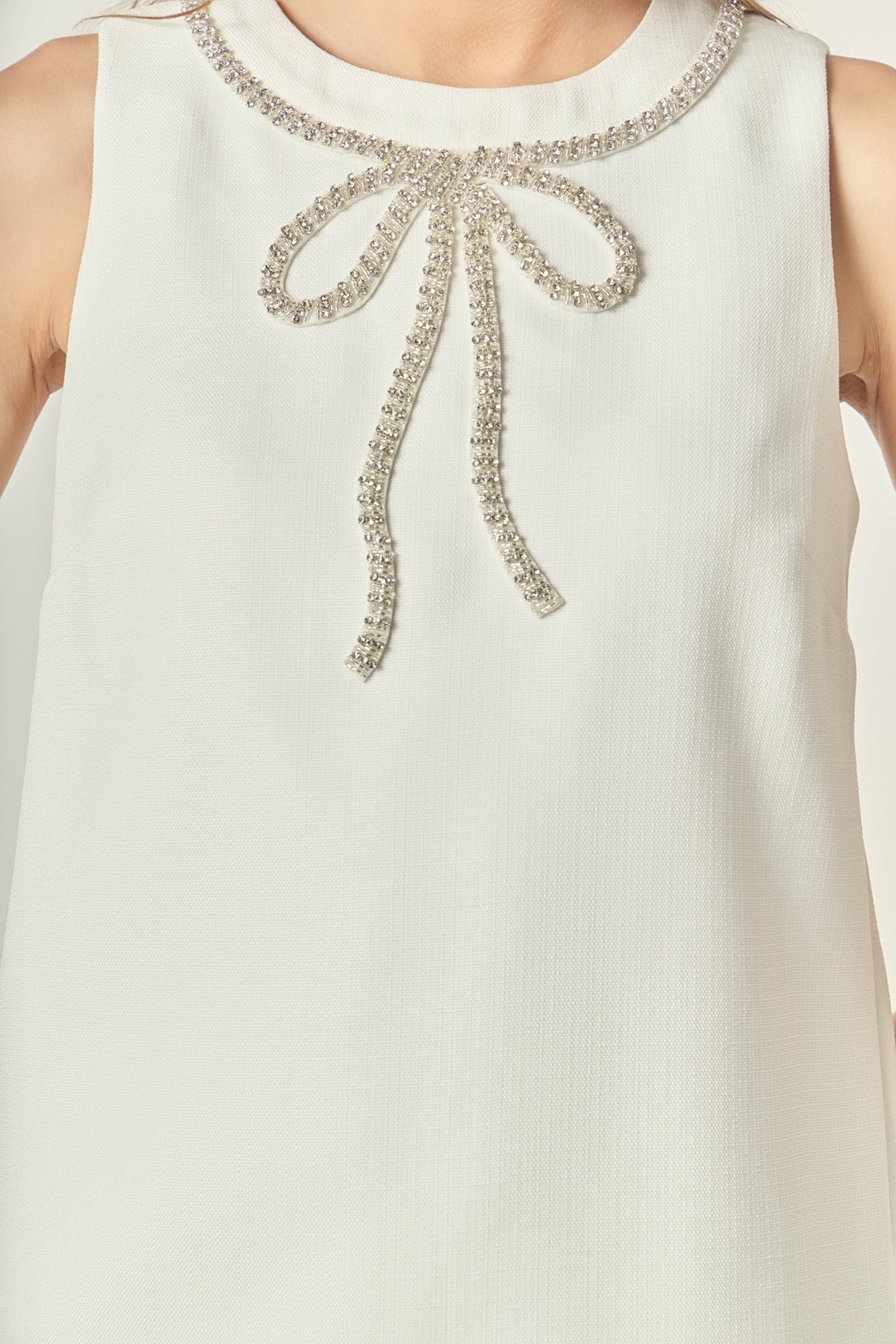 ENGLISH FACTORY - Rhinestone Bow Embellished Mini Dress - DRESSES available at Objectrare