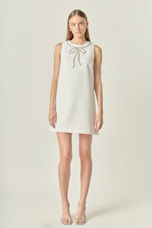ENGLISH FACTORY - Rhinestone Bow Embellished Mini Dress - DRESSES available at Objectrare