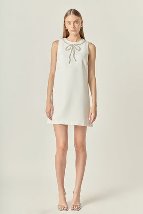 ENGLISH FACTORY - Rhinestone Bow Embellished Mini Dress - DRESSES available at Objectrare