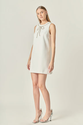 ENGLISH FACTORY - Rhinestone Bow Embellished Mini Dress - DRESSES available at Objectrare