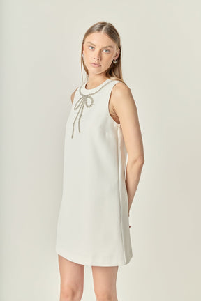 ENGLISH FACTORY - Rhinestone Bow Embellished Mini Dress - DRESSES available at Objectrare