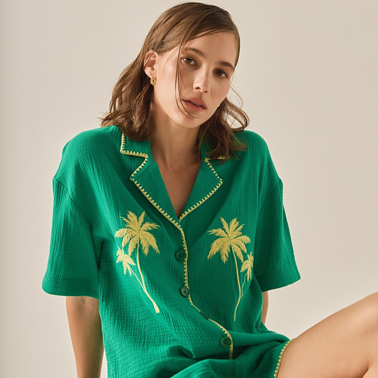 ENGLISH FACTORY - Colette Tropical Embroidered Shirt - TOPS available at Objectrare