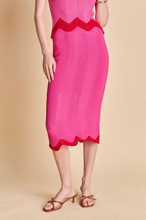 Scalloped Edge Knit Midi Skirt