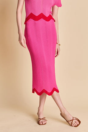 Scalloped Edge Knit Midi Skirt