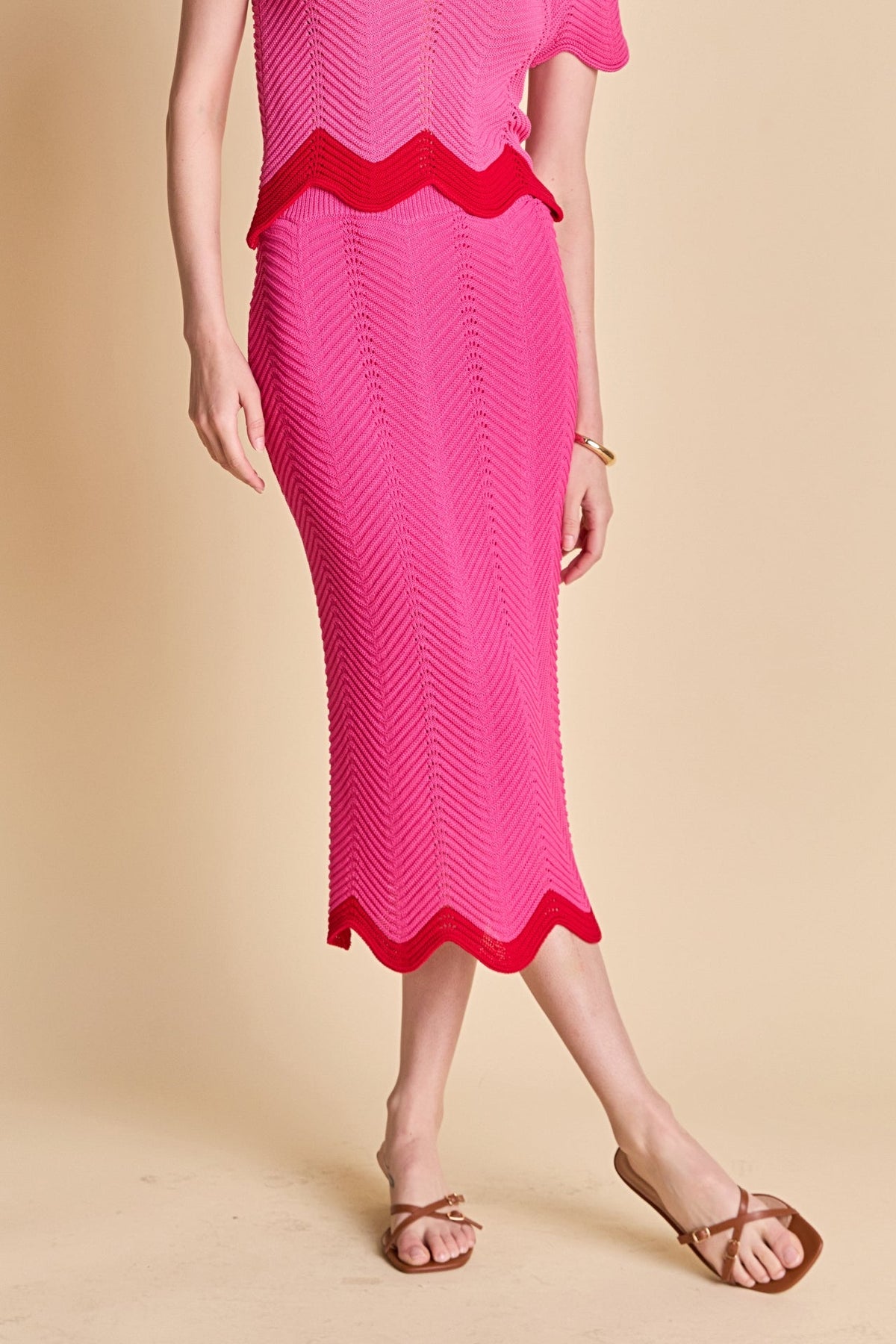ENGLISH FACTORY - Scalloped Edge Knit Midi Skirt - SKIRTS available at Objectrare