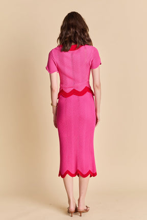 Scalloped Edge Knit Midi Skirt