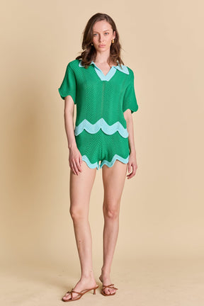 ENGLISH FACTORY - Scallop Wave Knit Polo - SWEATERS & KNITS available at Objectrare