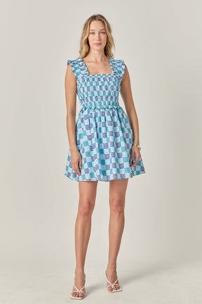 ENGLISH FACTORY - Smocked Square Print Ruffle Mini Dress - DRESSES available at Objectrare