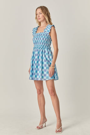 ENGLISH FACTORY - Smocked Square Print Ruffle Mini Dress - DRESSES available at Objectrare