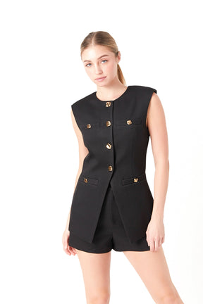ENDLESS ROSE - Gold Pointed Long Vest - TOPS available at Objectrare