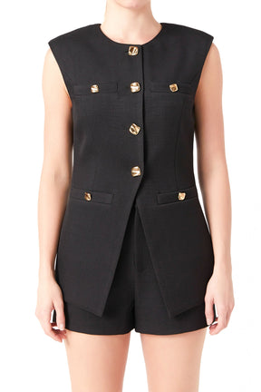 ENDLESS ROSE - Gold Pointed Long Vest - TOPS available at Objectrare