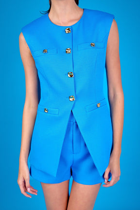 ENDLESS ROSE - Chrishell Gold Buttoned Tailored Suit Vest - TOPS available at Objectrare