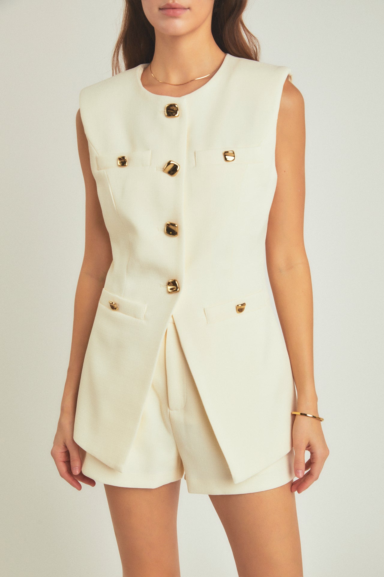 ENDLESS ROSE - Gold Pointed Long Vest - TOPS available at Objectrare