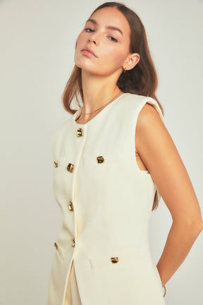 ENDLESS ROSE - Endless Rose - Linen Power Shoulder Vest - VEST available at Objectrare