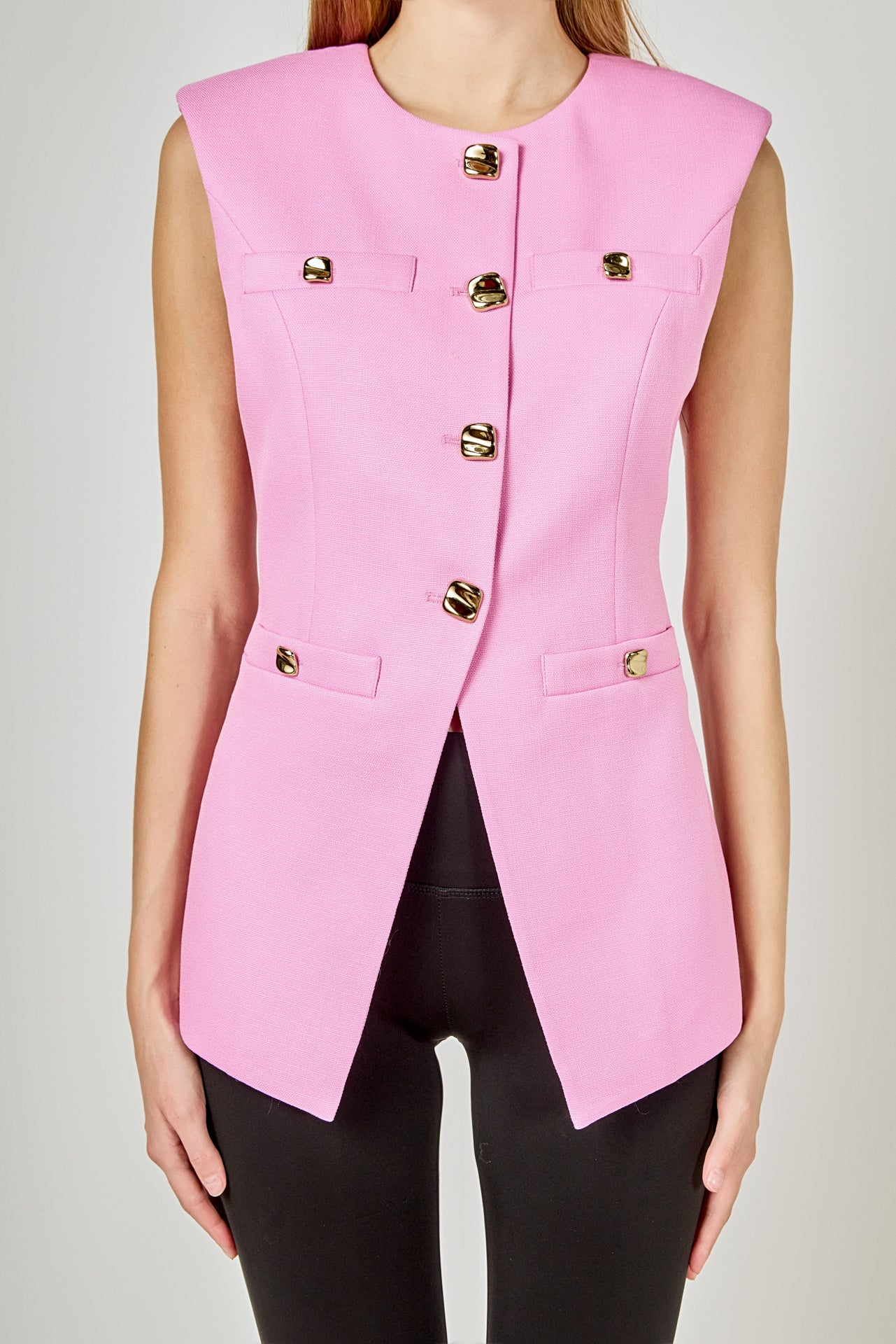 ENDLESS ROSE - Gold Pointed Long Vest - TOPS available at Objectrare