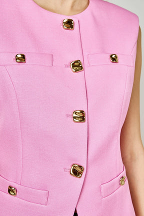 ENDLESS ROSE - Gold Pointed Long Vest - TOPS available at Objectrare