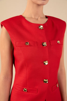 ENDLESS ROSE - Chrishell Gold Buttoned Tailored Suit Vest - TOPS available at Objectrare