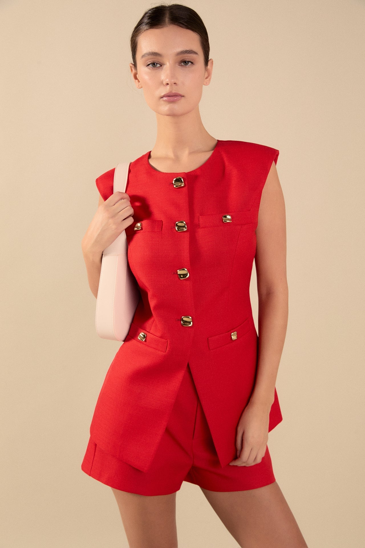 ENDLESS ROSE - Chrishell Gold Buttoned Tailored Suit Vest - TOPS available at Objectrare
