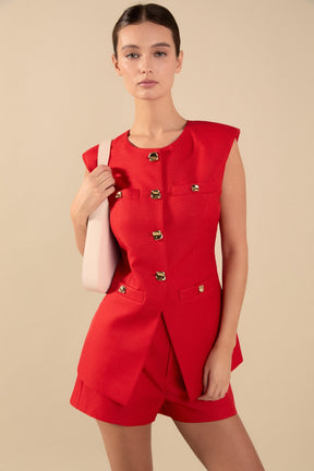 ENDLESS ROSE - Chrishell Gold Buttoned Tailored Suit Vest - TOPS available at Objectrare