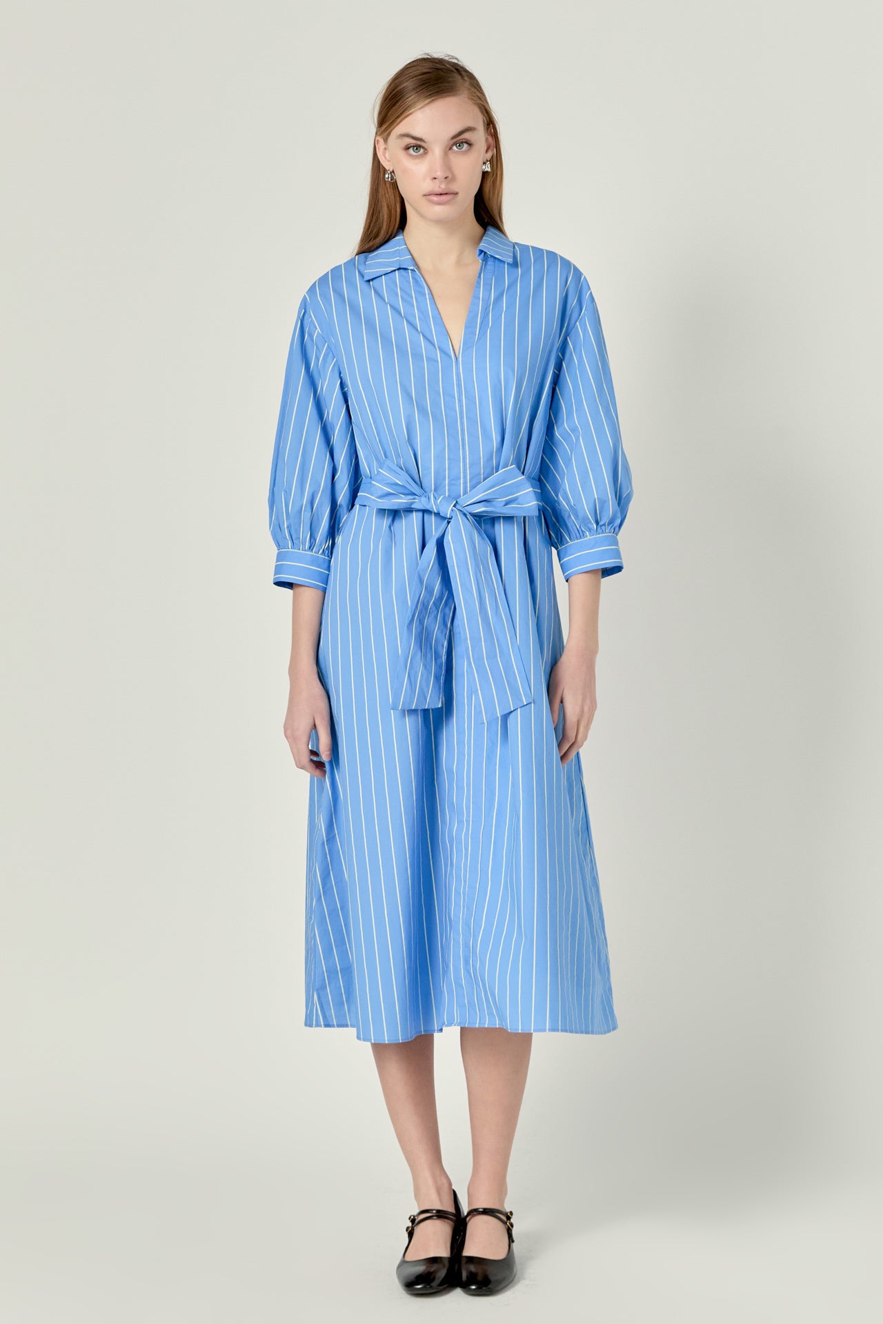 ENGLISH FACTORY - English Factory - Print Blouson Sleeve Shirt Midi Dress - DRESSES available at Objectrare