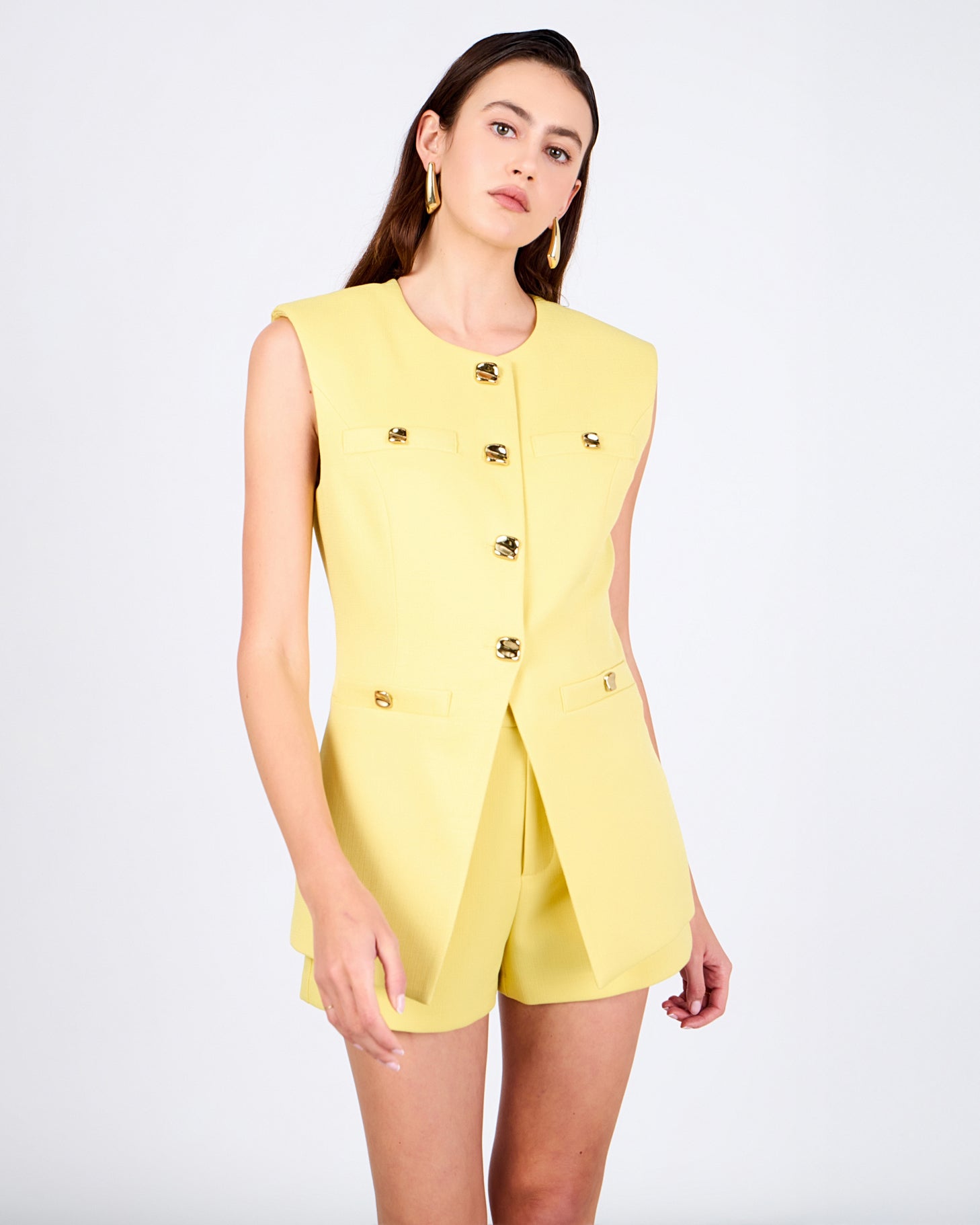 ENDLESS ROSE - Gold Pointed Long Vest - TOPS available at Objectrare