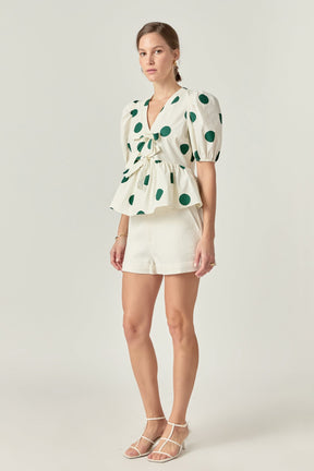 ENGLISH FACTORY - Dot print Front Tie Puff Sleeve Top - TOPS available at Objectrare