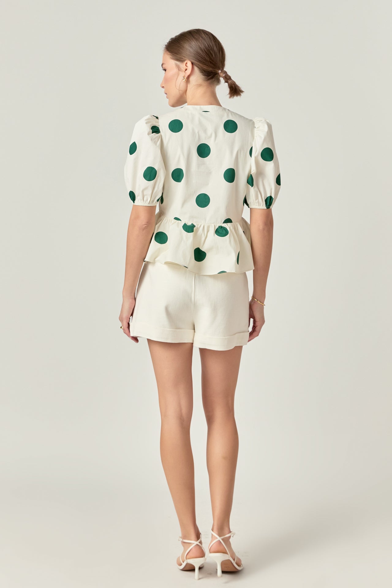 ENGLISH FACTORY - Dot print Front Tie Puff Sleeve Top - TOPS available at Objectrare