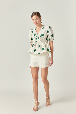 ENGLISH FACTORY - Dot print Front Tie Puff Sleeve Top - TOPS available at Objectrare