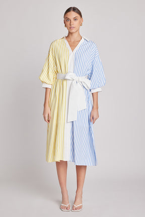 ENGLISH FACTORY - Blouson Sleeve Stripe Shirt Midi Dress - DRESSES available at Objectrare