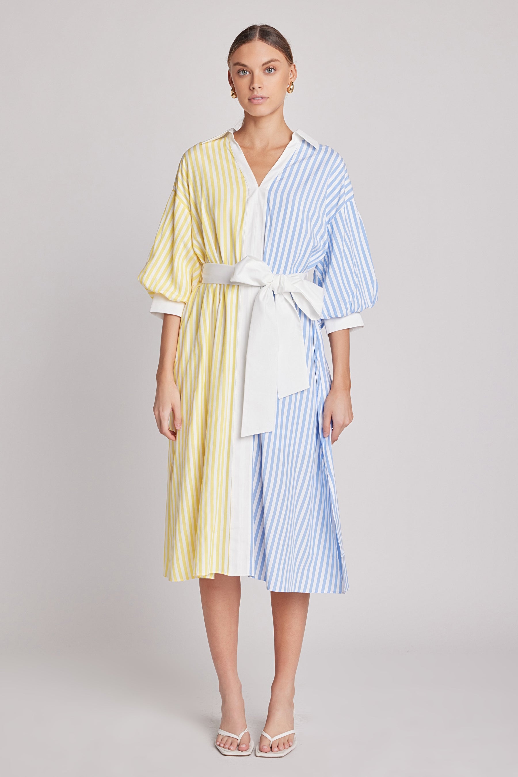 ENGLISH FACTORY - Blouson Sleeve Stripe Shirt Midi Dress - DRESSES available at Objectrare