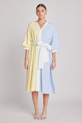 ENGLISH FACTORY - Blouson Sleeve Stripe Shirt Midi Dress - DRESSES available at Objectrare