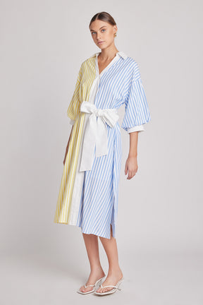 ENGLISH FACTORY - Blouson Sleeve Stripe Shirt Midi Dress - DRESSES available at Objectrare