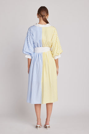 ENGLISH FACTORY - Blouson Sleeve Stripe Shirt Midi Dress - DRESSES available at Objectrare