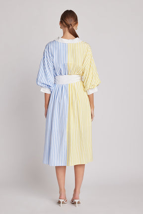 ENGLISH FACTORY - Blouson Sleeve Stripe Shirt Midi Dress - DRESSES available at Objectrare